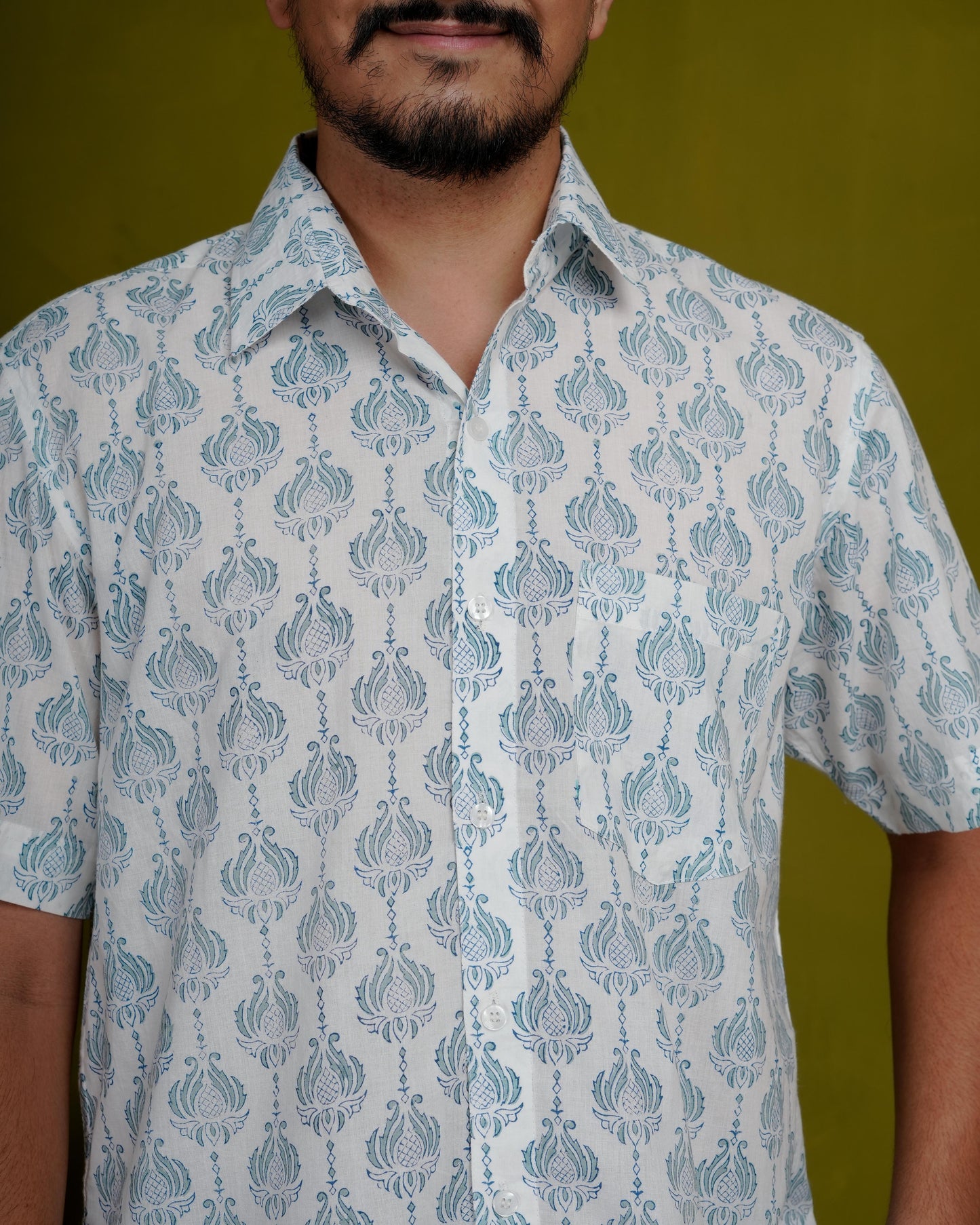 True Blue Men’s Handblock Half Sleeve Shirt - Woven with Purpose, Worn with Pride