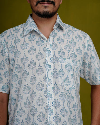 True Blue Men’s Handblock Half Sleeve Shirt - Woven with Purpose, Worn with Pride