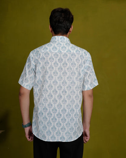 True Blue Men’s Handblock Half Sleeve Shirt - Woven with Purpose, Worn with Pride