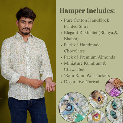 Optimistic Olive Full Sleeve Shirt Hiyasa Rakhi Hamper - For Brothers