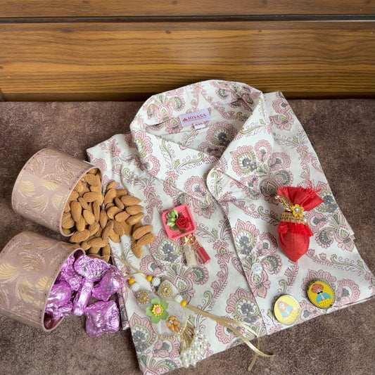 Rooted Peach Full Sleeve Shirt Hiyasa Rakhi Hamper - For Brothers