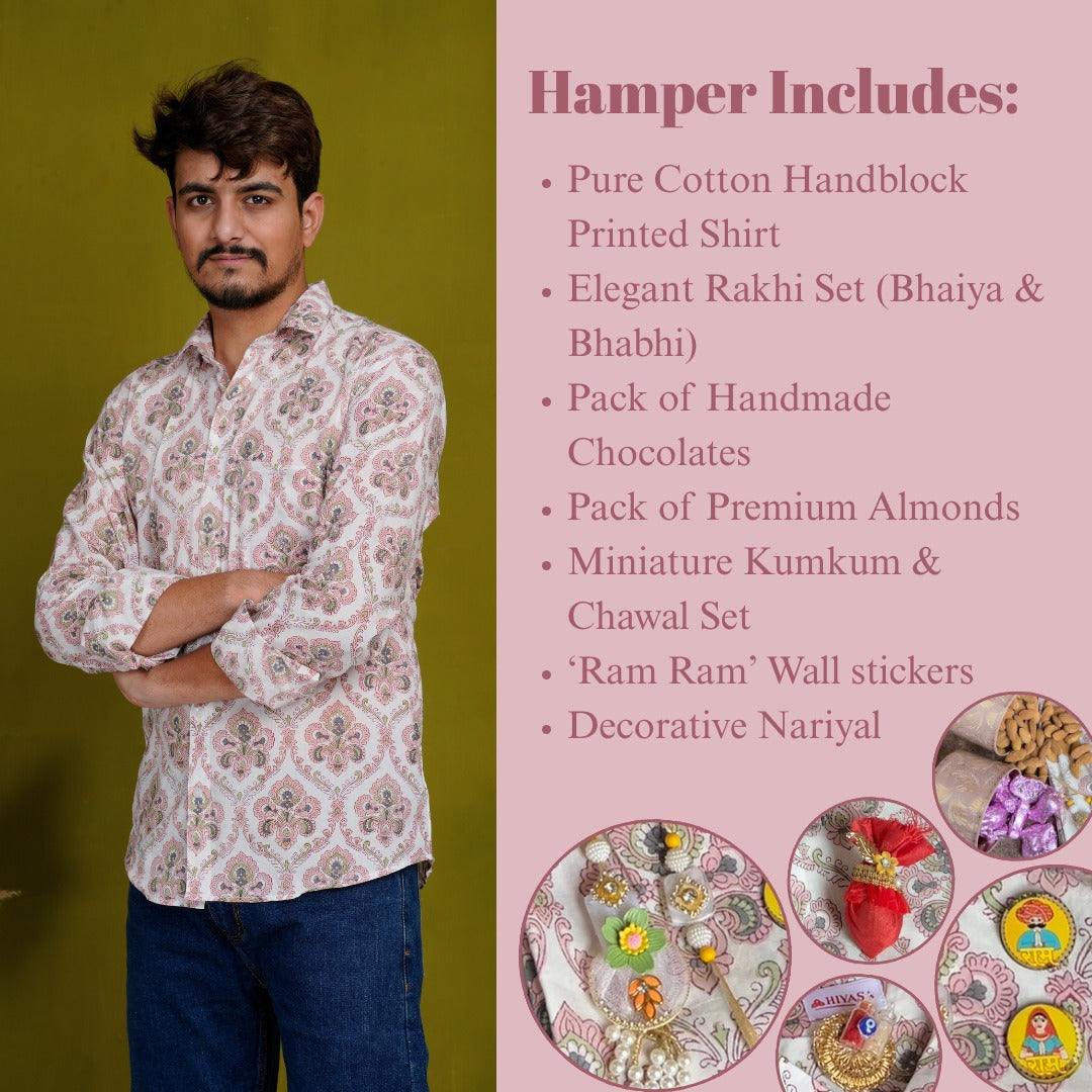 Rooted Peach Full Sleeve Shirt Hiyasa Rakhi Hamper - For Brothers