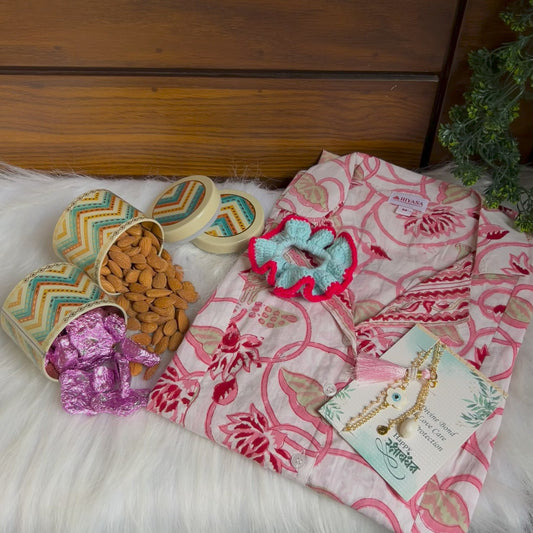 Lovely Pink Dress Hiyasa Rakhi Hamper - For Sisters