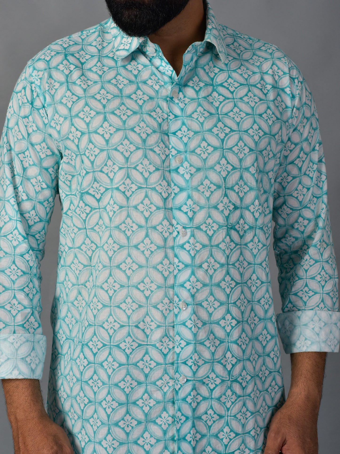 Grateful Green Men’s Handblock Full Sleeve Shirt - Woven with Purpose, Worn with Pride