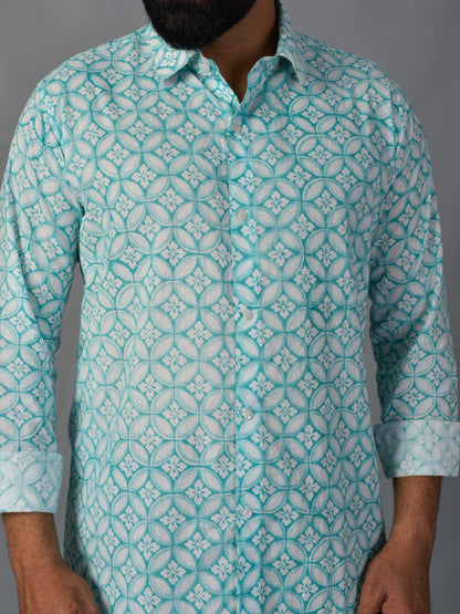 Grateful Green Men’s Handblock Full Sleeve Shirt - Woven with Purpose, Worn with Pride