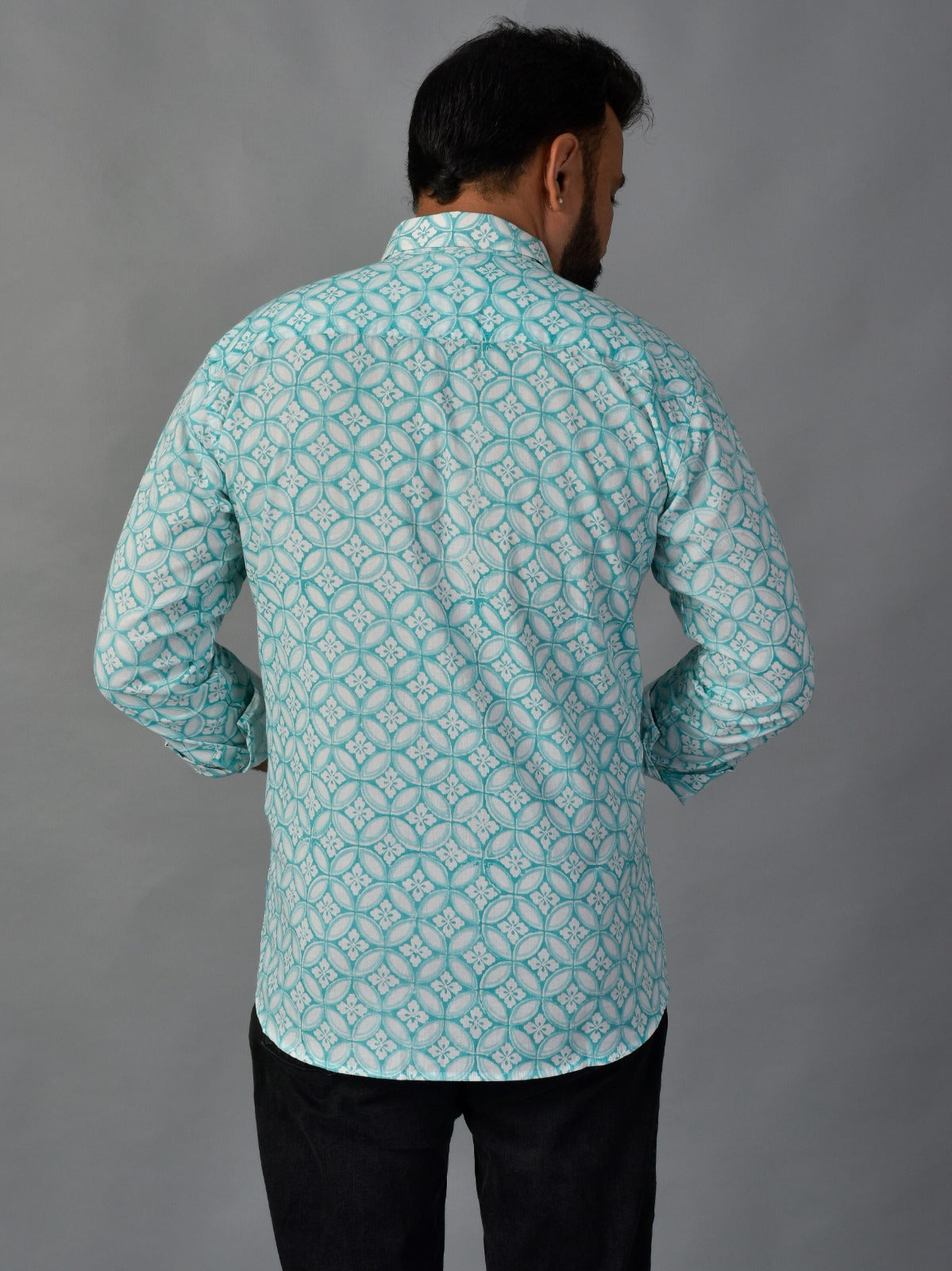 Grateful Green Men’s Handblock Full Sleeve Shirt - Woven with Purpose, Worn with Pride