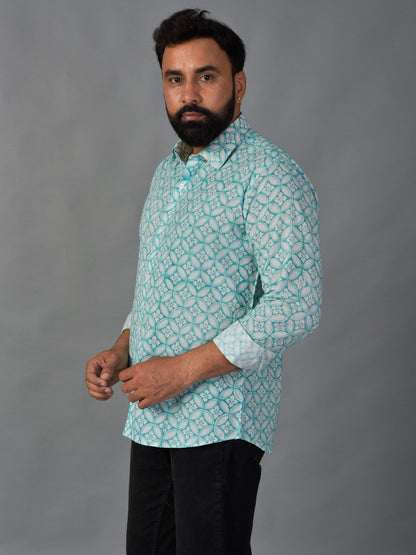 Grateful Green Men’s Handblock Full Sleeve Shirt - Woven with Purpose, Worn with Pride