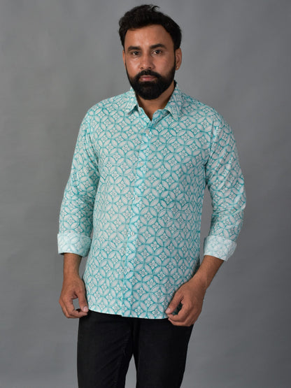 Grateful Green Men’s Handblock Full Sleeve Shirt - Woven with Purpose, Worn with Pride