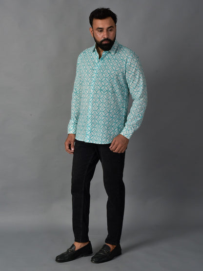 Grateful Green Men’s Handblock Full Sleeve Shirt - Woven with Purpose, Worn with Pride
