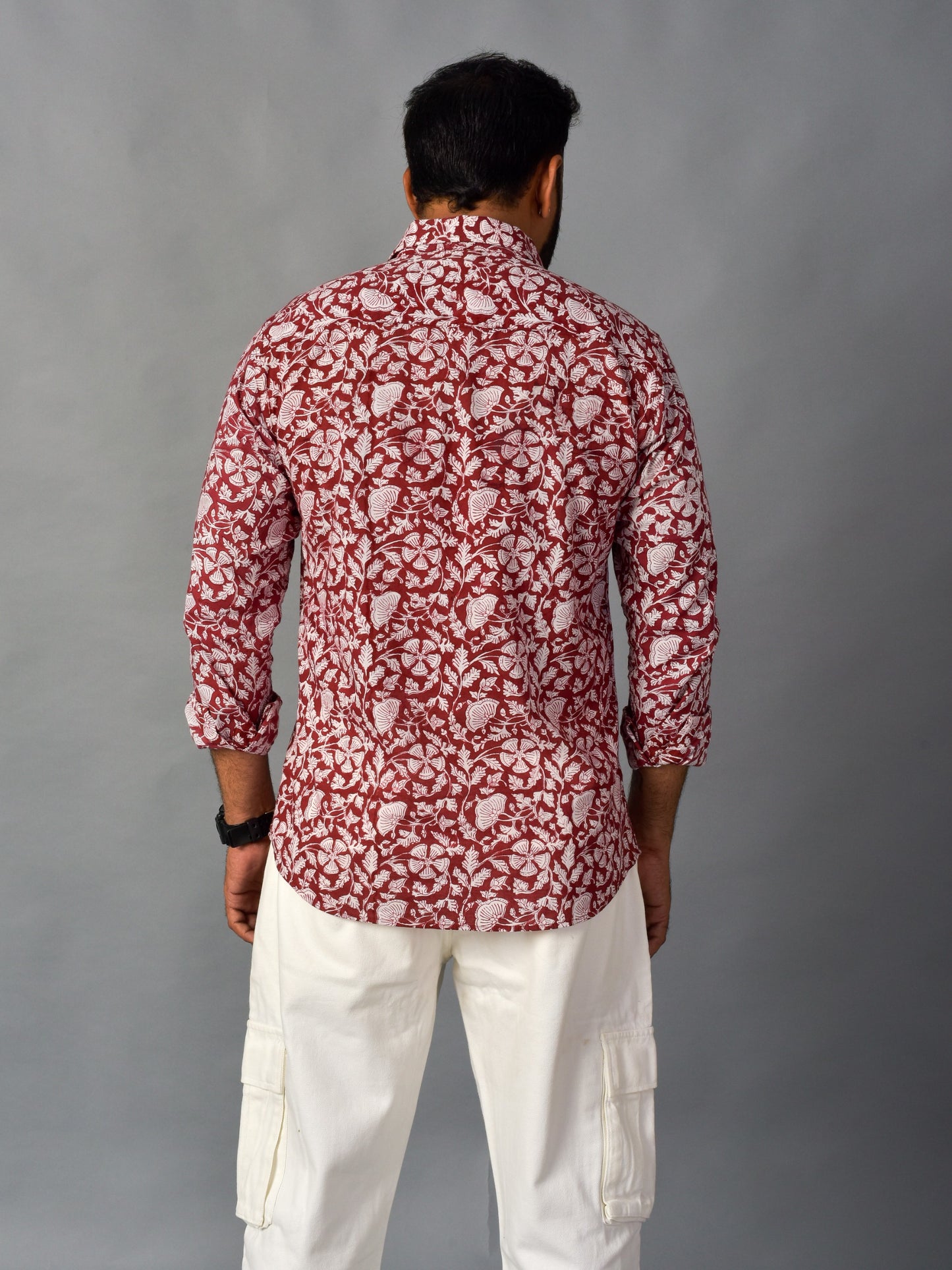 Earthy Red Men’s Handblock Full Sleeve Shirt - Woven with Purpose, Worn with Pride