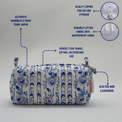 Hopeful Moonbloom - Set of 3 Handblock Printed Quilted Pouches | Crafted in Jaipur