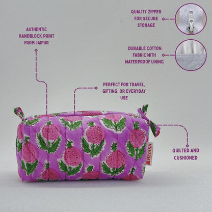 Lively Lilac - Set of 3 Handblock Printed Quilted Pouches | Crafted in Jaipur