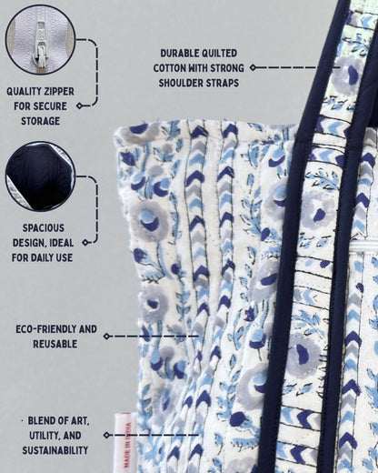 Hopeful Moonbloom Quilted Tote Bag | Made in Jaipur