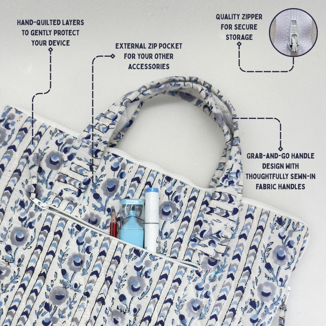 Hopeful Moonbloom Laptop Companion - Hand quilted, Handcrafted