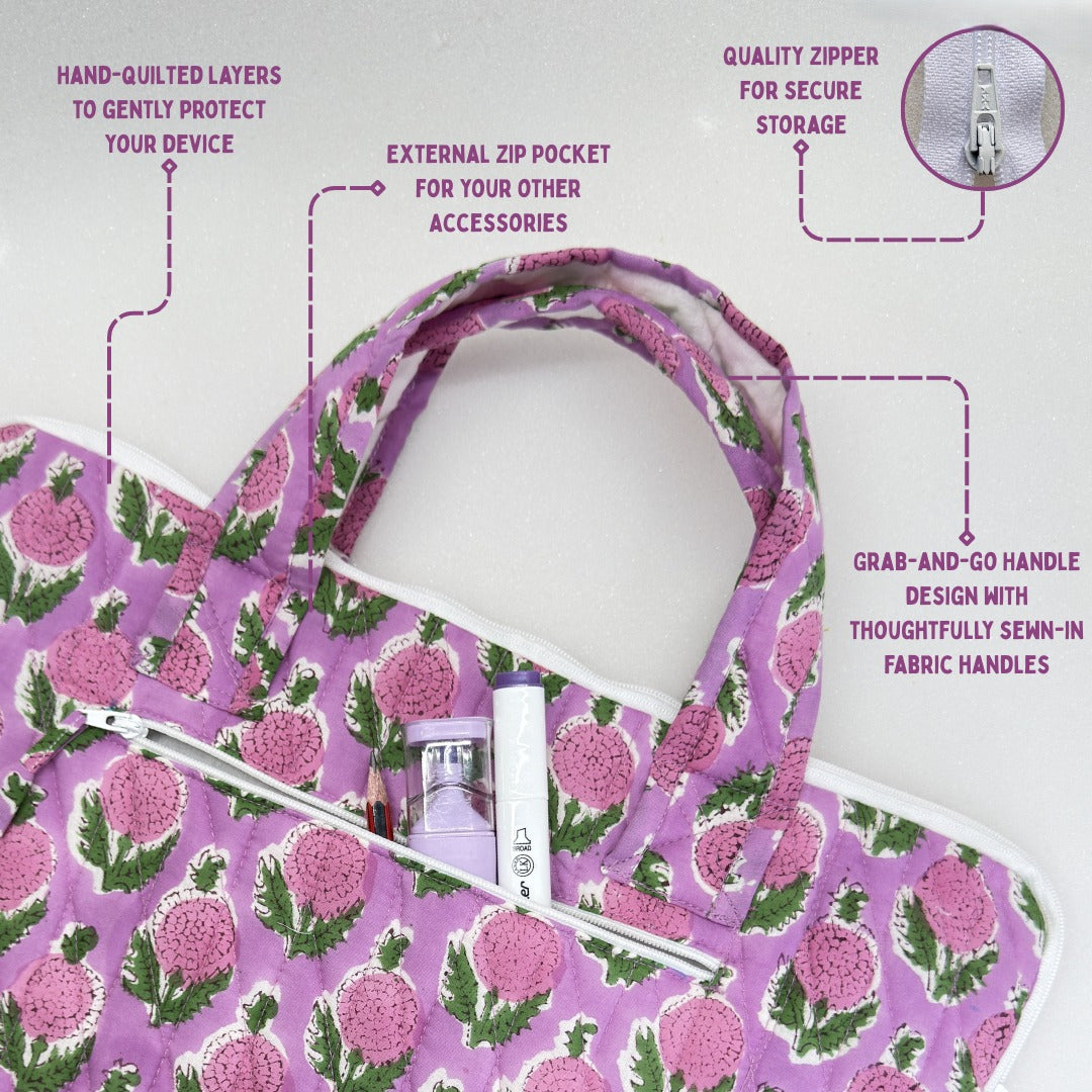 Lively Lilac Laptop Companion - Hand quilted, Handcrafted