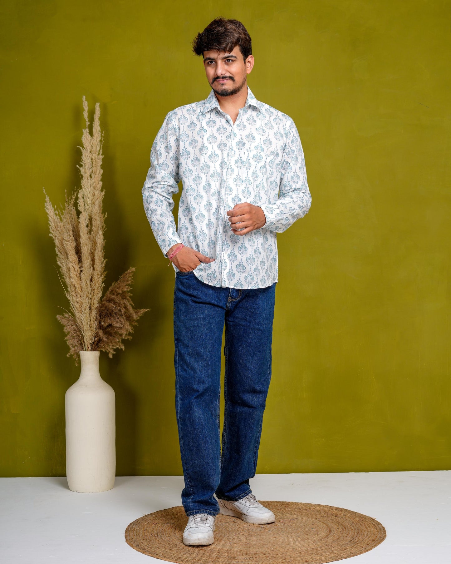 True Blue Men’s Handblock Full Sleeve Shirt - Woven with Purpose, Worn with Pride