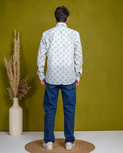 True Blue Men’s Handblock Full Sleeve Shirt - Woven with Purpose, Worn with Pride