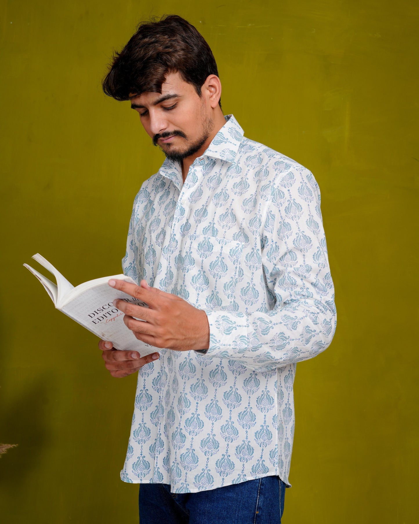 True Blue Men’s Handblock Full Sleeve Shirt - Woven with Purpose, Worn with Pride