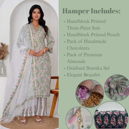 Bloom Green Three Piece Dress Hiyasa Rakhi Hamper - For Sisters