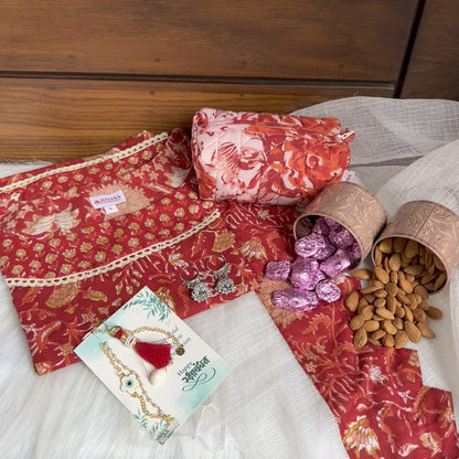 Radiant Red Three Piece Dress Hiyasa Rakhi Hamper - For Sisters