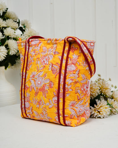 Radiant Yellow Quilted Tote Bag | Made in Jaipur