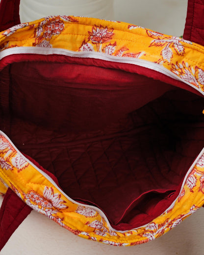 Radiant Yellow Quilted Tote Bag | Made in Jaipur