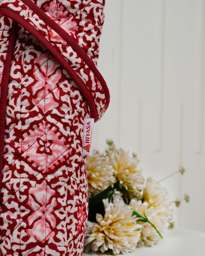 Sweet Red Quilted Tote Bag | Made in Jaipur