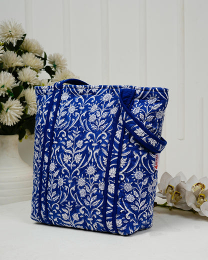 Royal Blue Quilted Tote Bag | Made in Jaipur