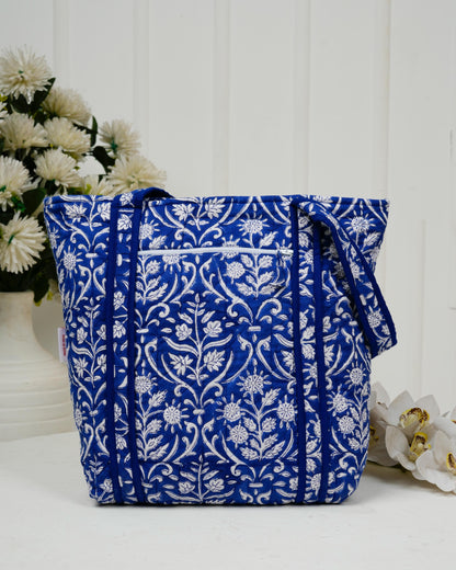 Royal Blue Quilted Tote Bag | Made in Jaipur