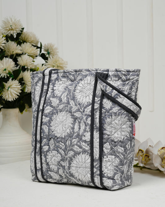 Elegant Grey Quilted Tote Bag | Made in Jaipur