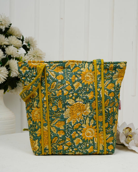 Soulful Mustard Quilted Tote Bag | Made in Jaipur
