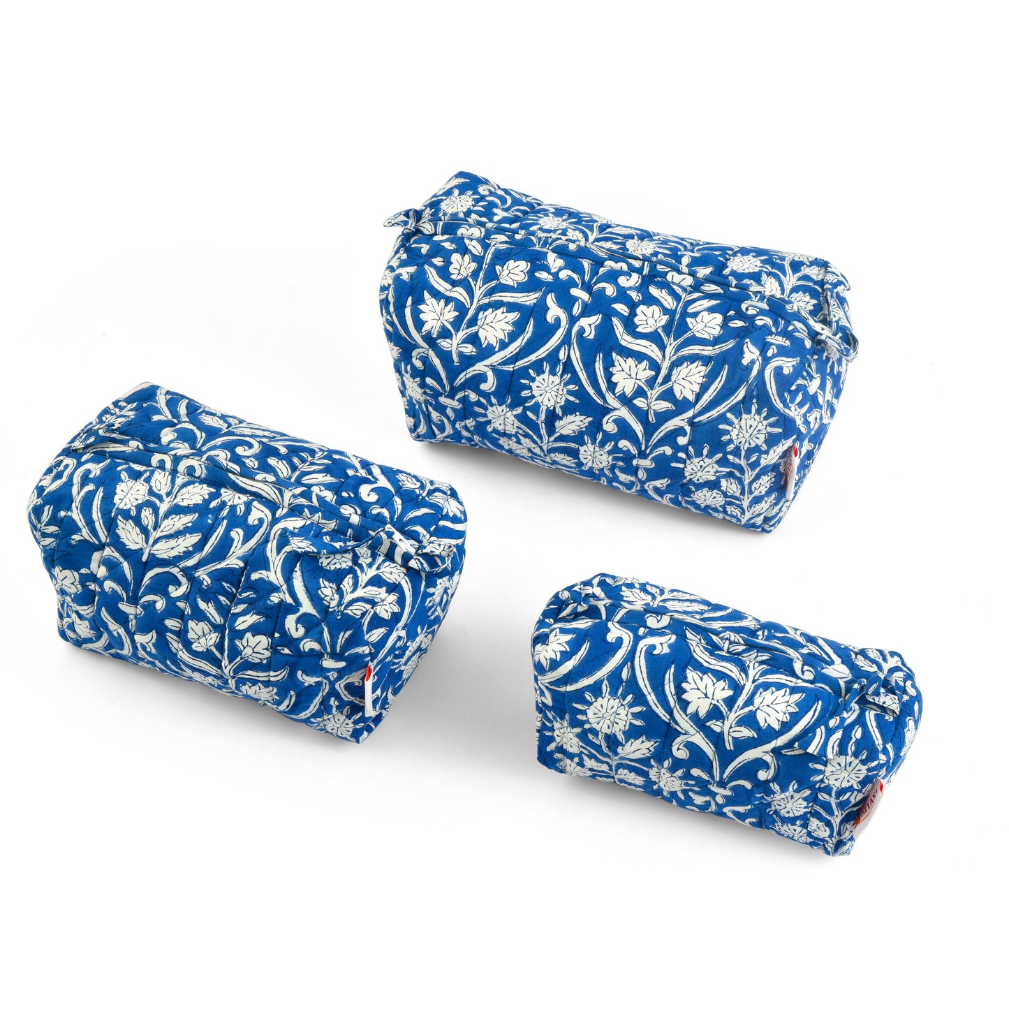 Royal Blue - Set of 3 Handblock Printed Quilted Pouches | Crafted in Jaipur