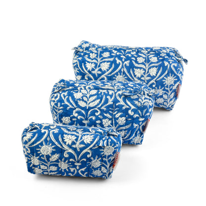 Royal Blue - Set of 3 Handblock Printed Quilted Pouches | Crafted in Jaipur