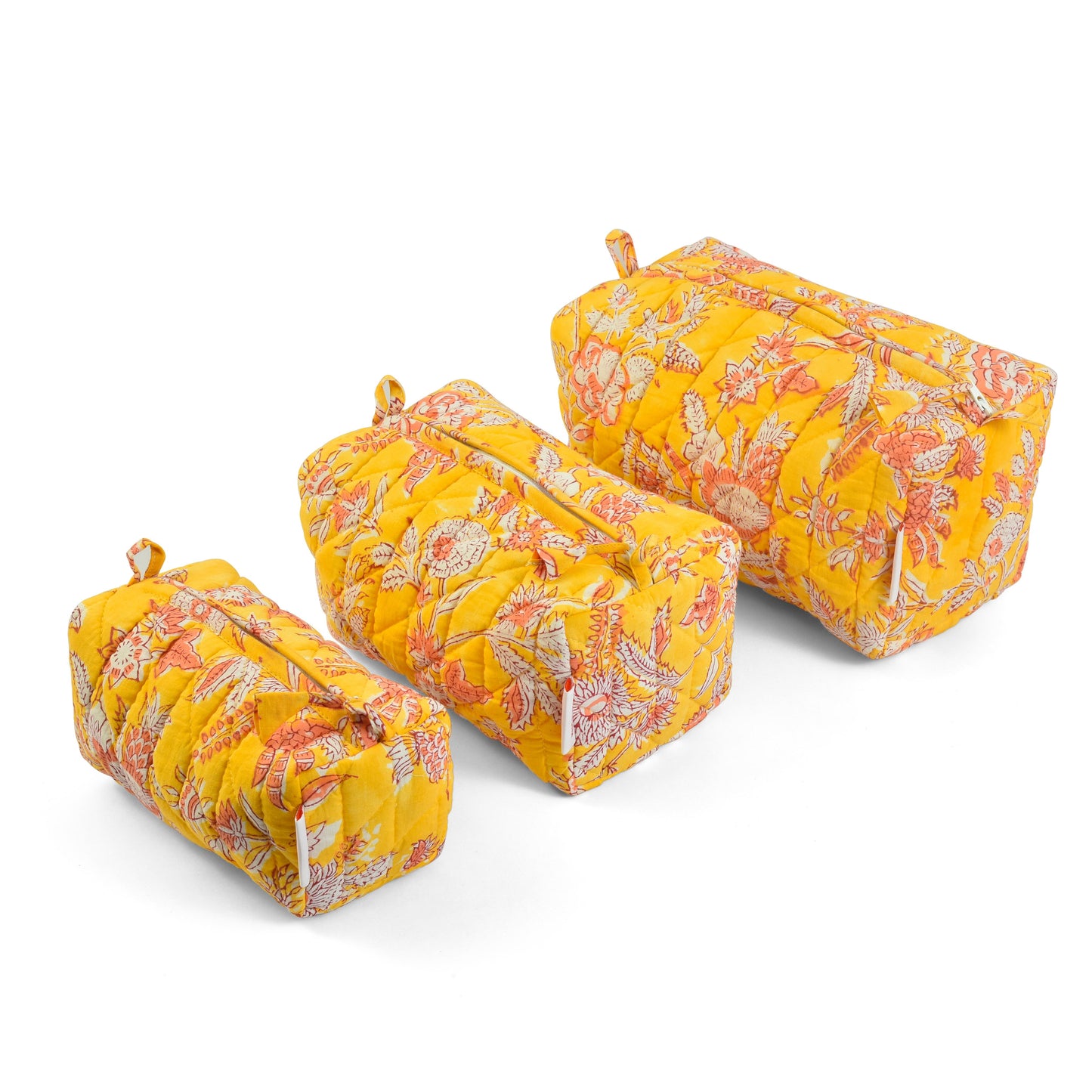 Radiant Yellow - Set of 3 Handblock Printed Quilted Pouches | Crafted in Jaipur
