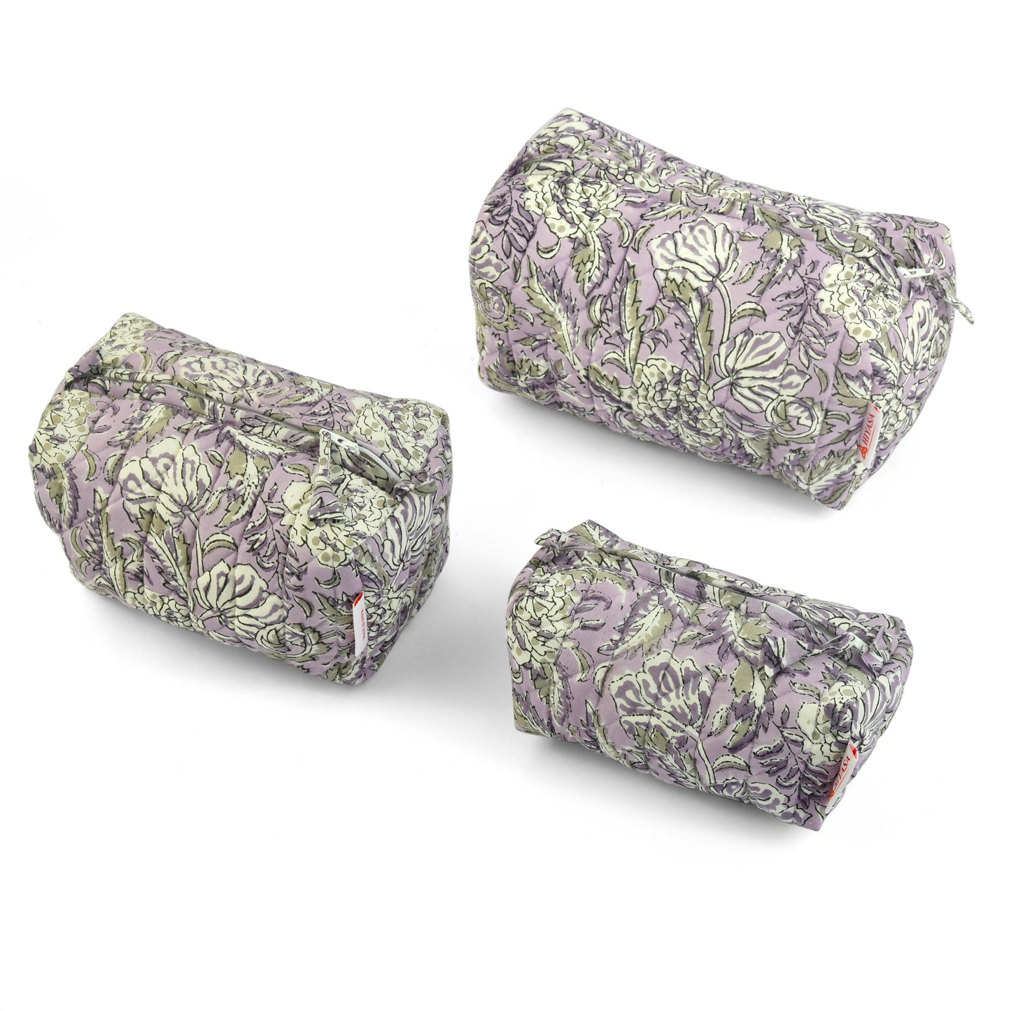 Lilac Joy - Set of 3 Handblock Printed Quilted Pouches | Crafted in Jaipur