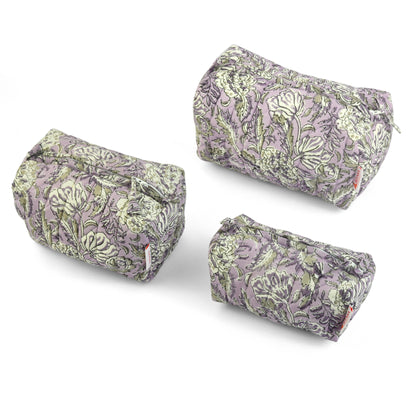 Lilac Joy - Set of 3 Handblock Printed Quilted Pouches | Crafted in Jaipur
