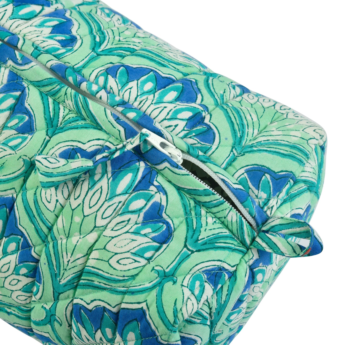 Glowing Peacock - Set of 3 Handblock Printed Quilted Pouches | Crafted in Jaipur